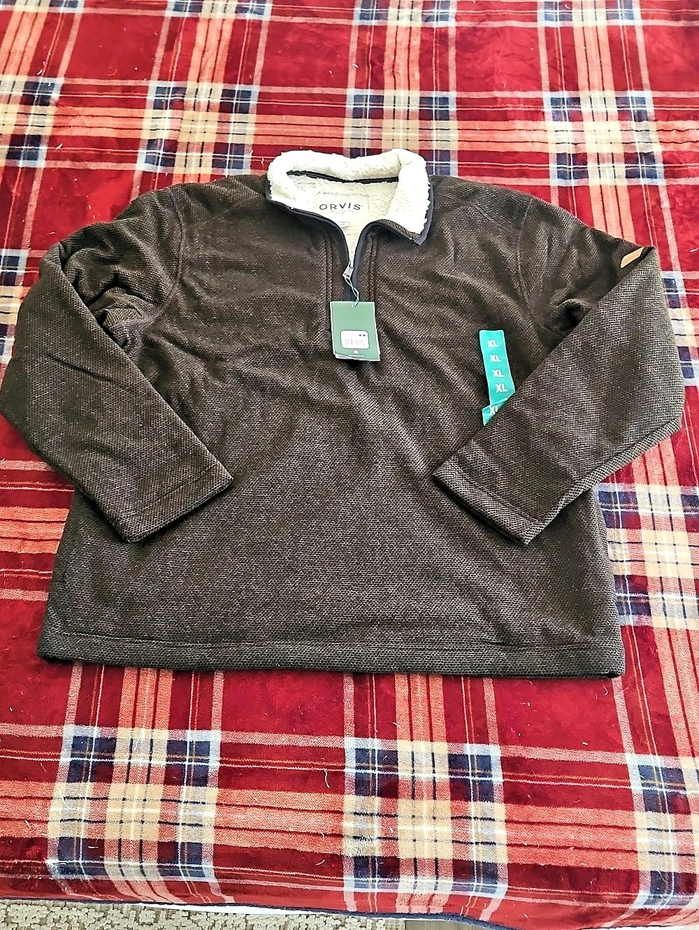Orvis Classic Collection Sherpa Lined Quarter Zip Pullover Men's Brown